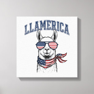 Impressão Em Tela Camiseta de Ilustração Vintage de Llama Patriótica