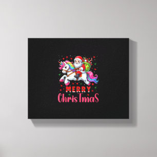 Impressão Em Tela Camiseta de Natal Papai Noel Montado em um Unicórn