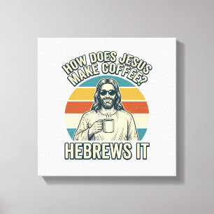 Impressão Em Tela Camiseta Engraçada Jesus Café Desenho Antigo_