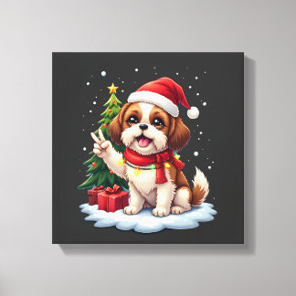 Impressão Em Tela Camiseta Feminina Luzes de Natal Shih Tzu Mão da P