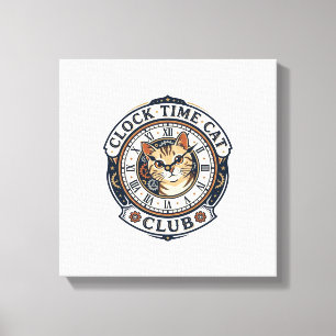 Impressão Em Tela Camiseta Gráfica de Gato Hora do Relógio - Hora do