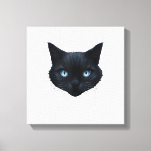 Impressão Em Tela Camiseta Gráfica Rosto de Gato Preto Olhos Azuis G