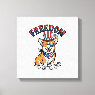 Impressão Em Tela Camiseta Vintage Gravura Patriota Liberdade Corgi_