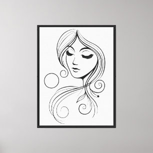 Impressão Em Tela Camiseta Zen Mulher Linha Arte 3, Minimalista Abst