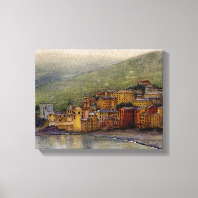 Impressão Em Tela Camogli, Itália, pintura aquosa embrulhada (Frente)