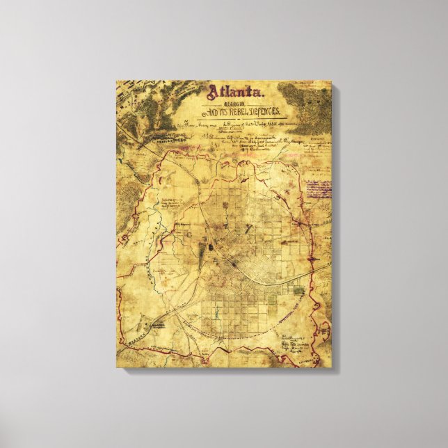 Impressão Em Tela Campanha Atlanta - Mapa Panorâmico da Guerra Civil (Frente)