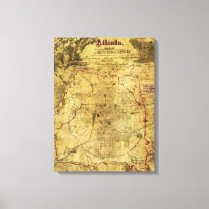 Impressão Em Tela Campanha de Atlanta - mapa panorâmico da guerra