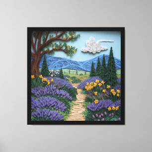 Impressão Em Tela Campestre Inglês com Narcisos e Lavanda