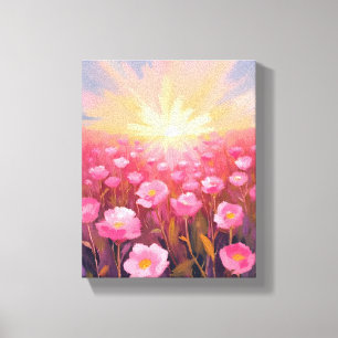 Impressão Em Tela Campo de Flores Rosa Aquarela Floral