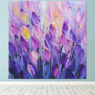 Impressão Em Tela Campo de Flores Roxo Lavanda Abstrato