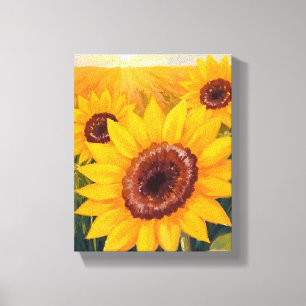 Impressão Em Tela Campo de Girassóis Aquarela Floral Amarela Pinta