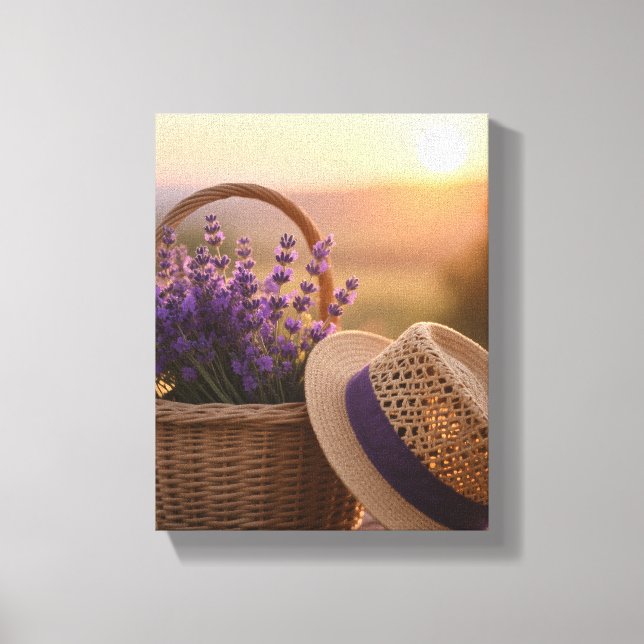 Impressão Em Tela Campo de lavanda no Sunset - Paisagem Roxo Serene (Frente)