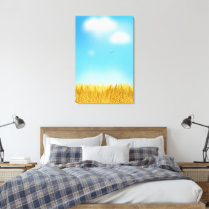 Impressão Em Tela Campo de Trigo Dourado Céu Azul Pintura a Óleo Ver