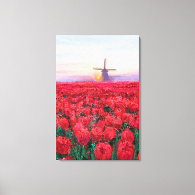 Impressão Em Tela Campo de Tulipas - Paisagem - Primavera na Holanda (Frente)