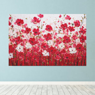 Impressão Em Tela Campo Floral Vermelho e Branco – Arte de Parede em