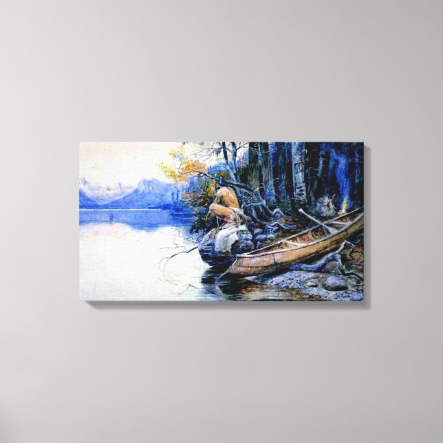 Impressão Em Tela Campsite pelo lago de Charles M. Russell (Frente)