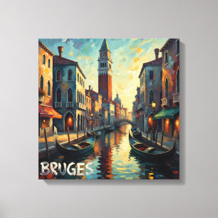 Impressão Em Tela Canal de Bruges Bélgica à Noite Tela Esticada