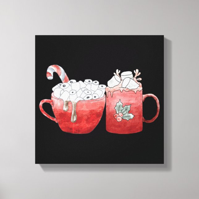 Impressão Em Tela Canecas Festivas de Férias com Marshmallows (Frente)