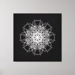 Impressão Em Tela Canvas, Caleidoscópio Branco Negro, Arte Mandala