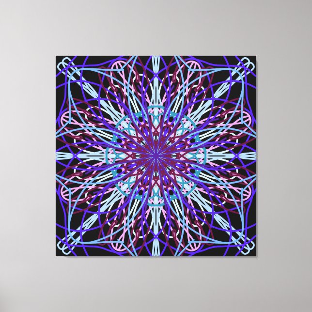 Impressão Em Tela Canvas, Caleidoscópio Preto Roxo, Arte Mandala (Frente)