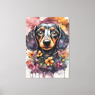 Impressão Em Tela Cão de Dachshund Cujo Cachinho é em Aquarela