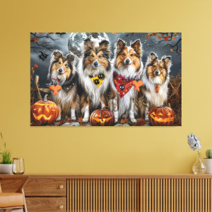 Impressão Em Tela Cão de Pastoreio Shetland Halloween Assustador