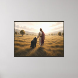Impressão Em Tela Cão Terra Nova caminhando com Jesus