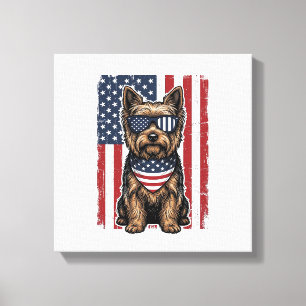 Impressão Em Tela Cão Terrier Patriótico Bandeira Vintage Desenho Ve