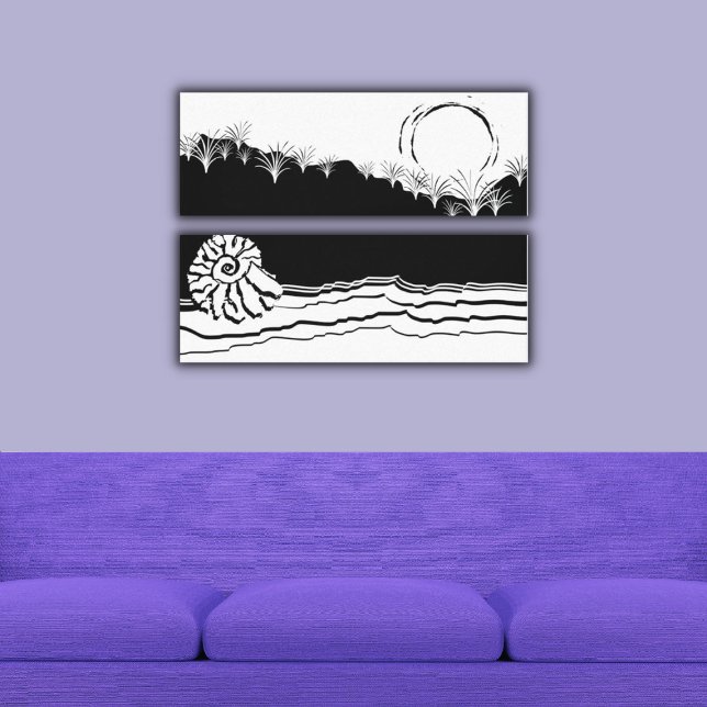 Impressão Em Tela Capa de Mar Mínima Preta e Branca (Minimalist Black & White Shore Seascape Canvas Print)
