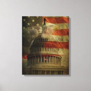 Impressão Em Tela Capitólio americano afligido, Eagle e bandeira