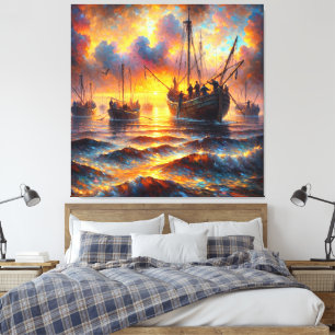 Impressão Em Tela Captura de peixes da pesca em Sunset