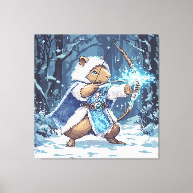 Impressão Em Tela Capybara Ice Archer - Fantasy Pixel Art (Frente)