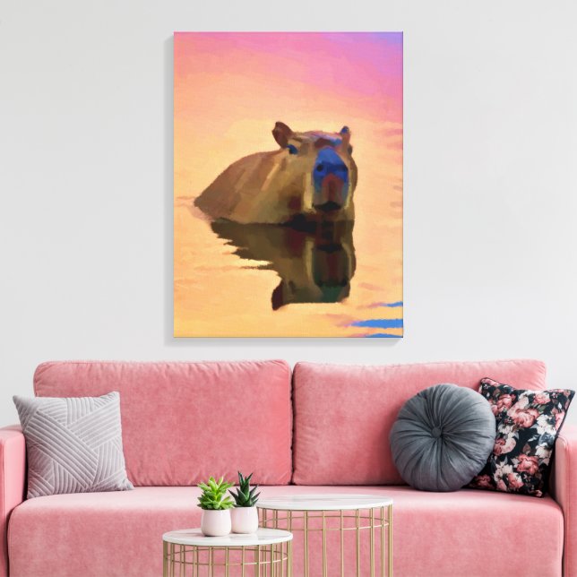 Impressão Em Tela Capybara Nadando no lago (Insitu(Sala de estar))