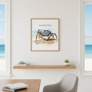Impressão Em Tela Caranguejo de Praia em Aquarela, personalizado