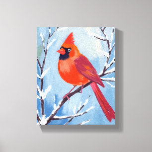 Impressão Em Tela Cardinal Vermelho Feriado de Aquarela de Inverno
