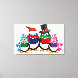 Impressão Em Tela Carolers do Natal dos pinguins com chapéus e