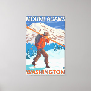 Impressão Em Tela Carregando Skier Snow Skis - Mount Adams, WA
