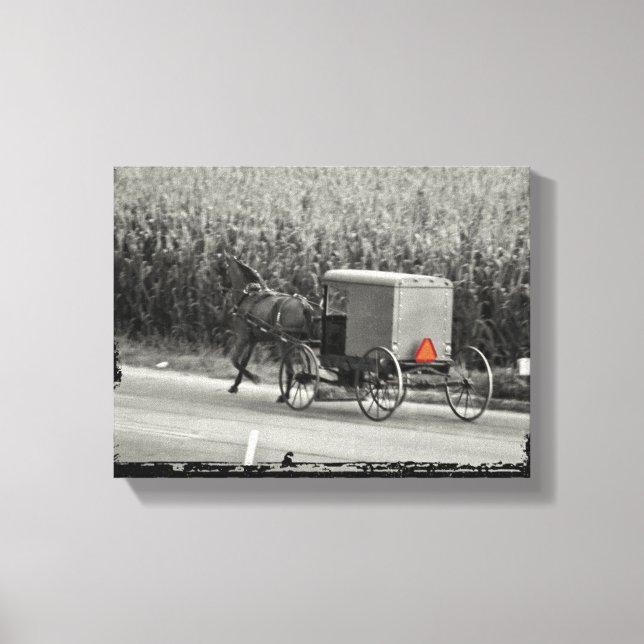 Impressão Em Tela Carrinha Amish Monocromática (Frente)