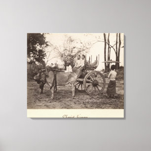 Impressão Em Tela Carrinho puxado por dois bois em Mandalay, Birmâni