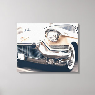 Impressão Em Tela Carro Branco Antigo Vintage Colorido