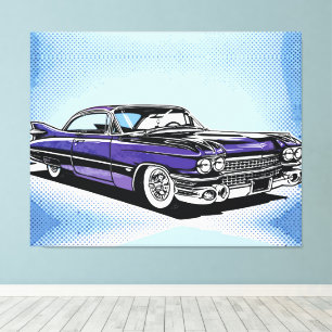 Impressão Em Tela Carro Clássico Roxo Retro Arte Pop Lateral