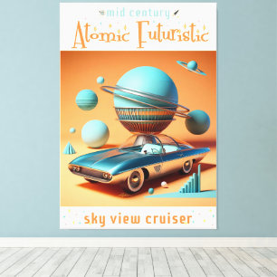 Impressão Em Tela Carro Cruiser de Visão Aérea Futurista Atômica