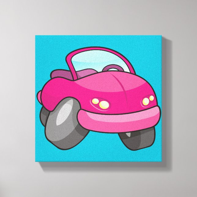 Impressão Em Tela Carro de desenho animado rosa (Frente)
