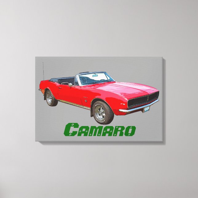 Impressão Em Tela Carro Muscular Camaro, convertível vermelho, 1967. (Frente)