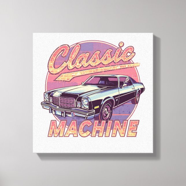 Impressão Em Tela Carro Sunset Nostálgico Synthwave (Frente)