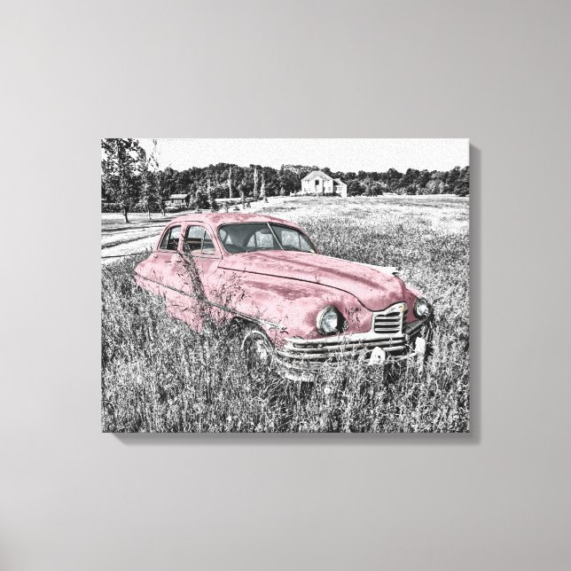 Impressão Em Tela Carro vintage rosa (Frente)