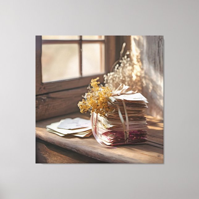 Impressão Em Tela Cartas De Amor Antigas Ligadas A Fita (Frente)