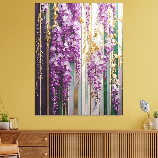Impressão Em Tela Cartaz de Blooming Violet Dourada Wisteria (Insitu(Sala de estar))