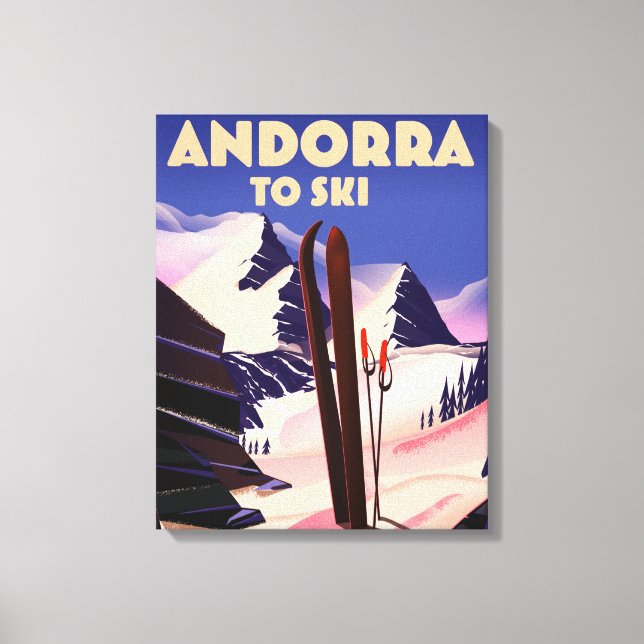 Impressão Em Tela Cartaz de esqui de Andorra. (Frente)