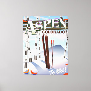 Impressão Em Tela Cartaz de esqui estilo vintage Aspen Colorado